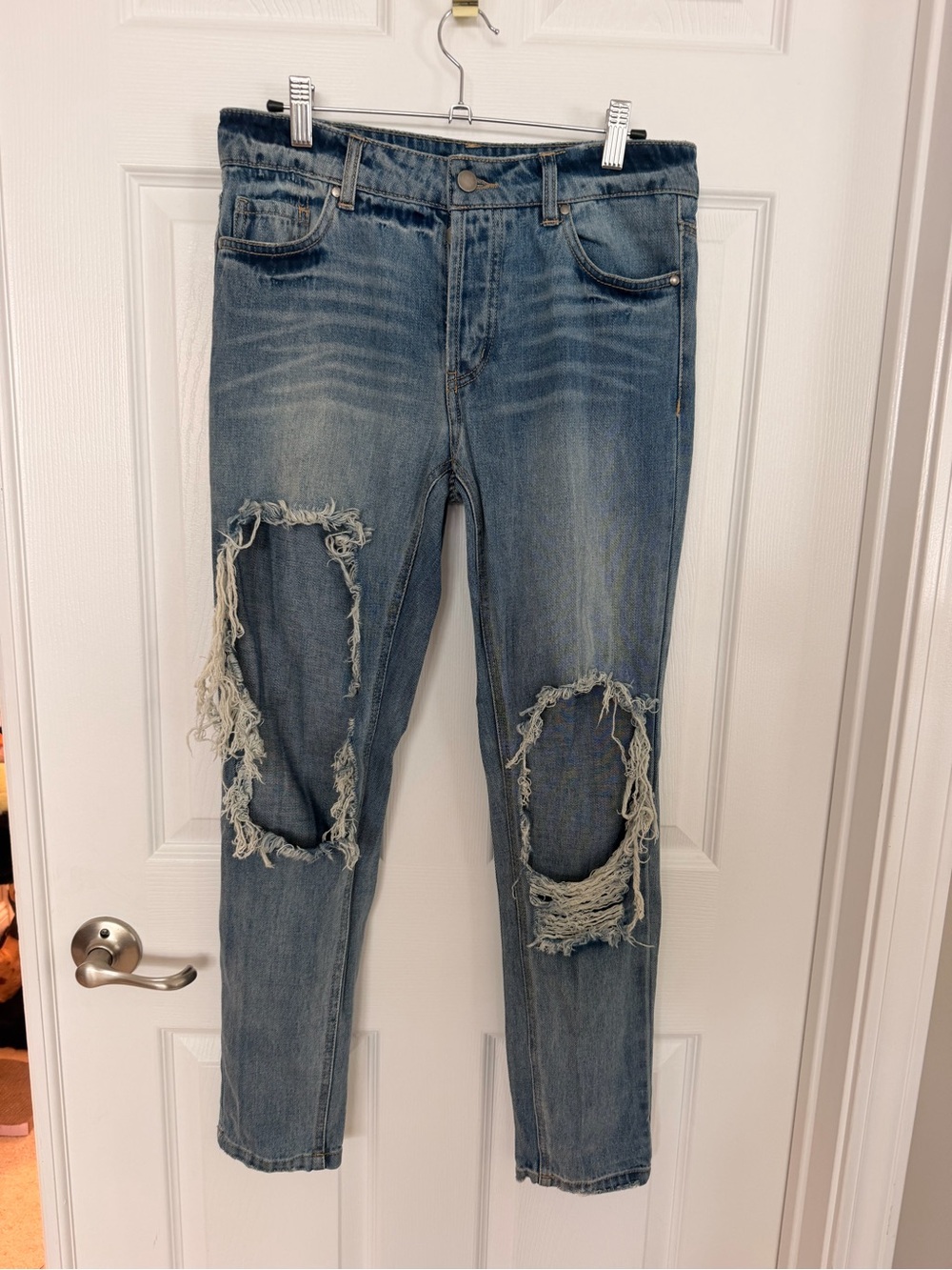 AFRM Distressed Light Blue Skinny Jeans